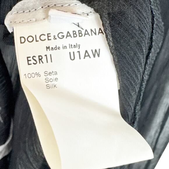 Dolce & Gabbana 100% Silk Sheer Ruffle Trim Top Black Size 42 Small New - Picture 4 of 12